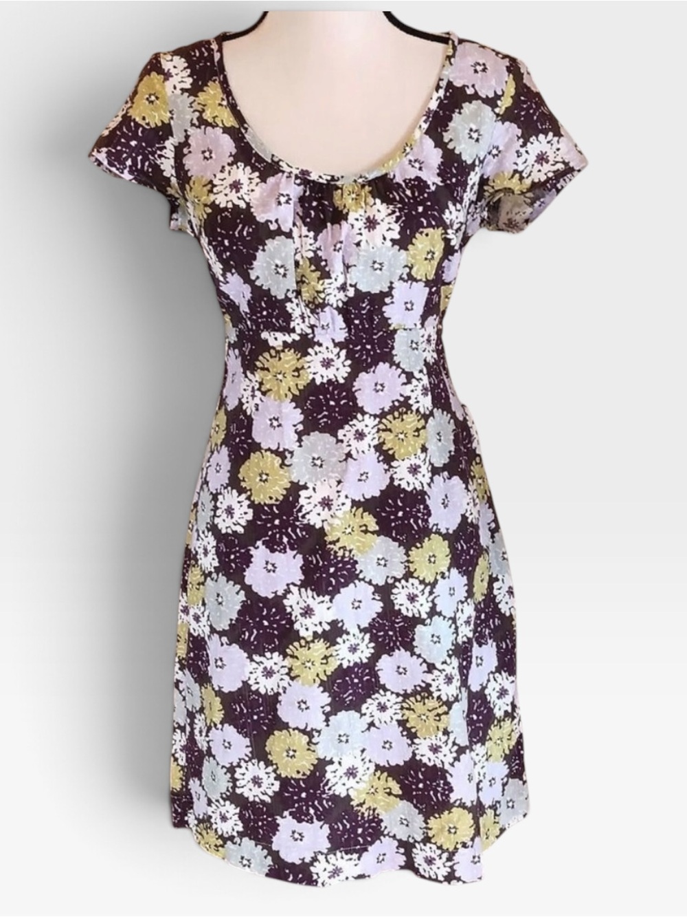 Boden Cotton Floral Cap Sleeve Empire Waist Dress Plum Lavender 4 Petite